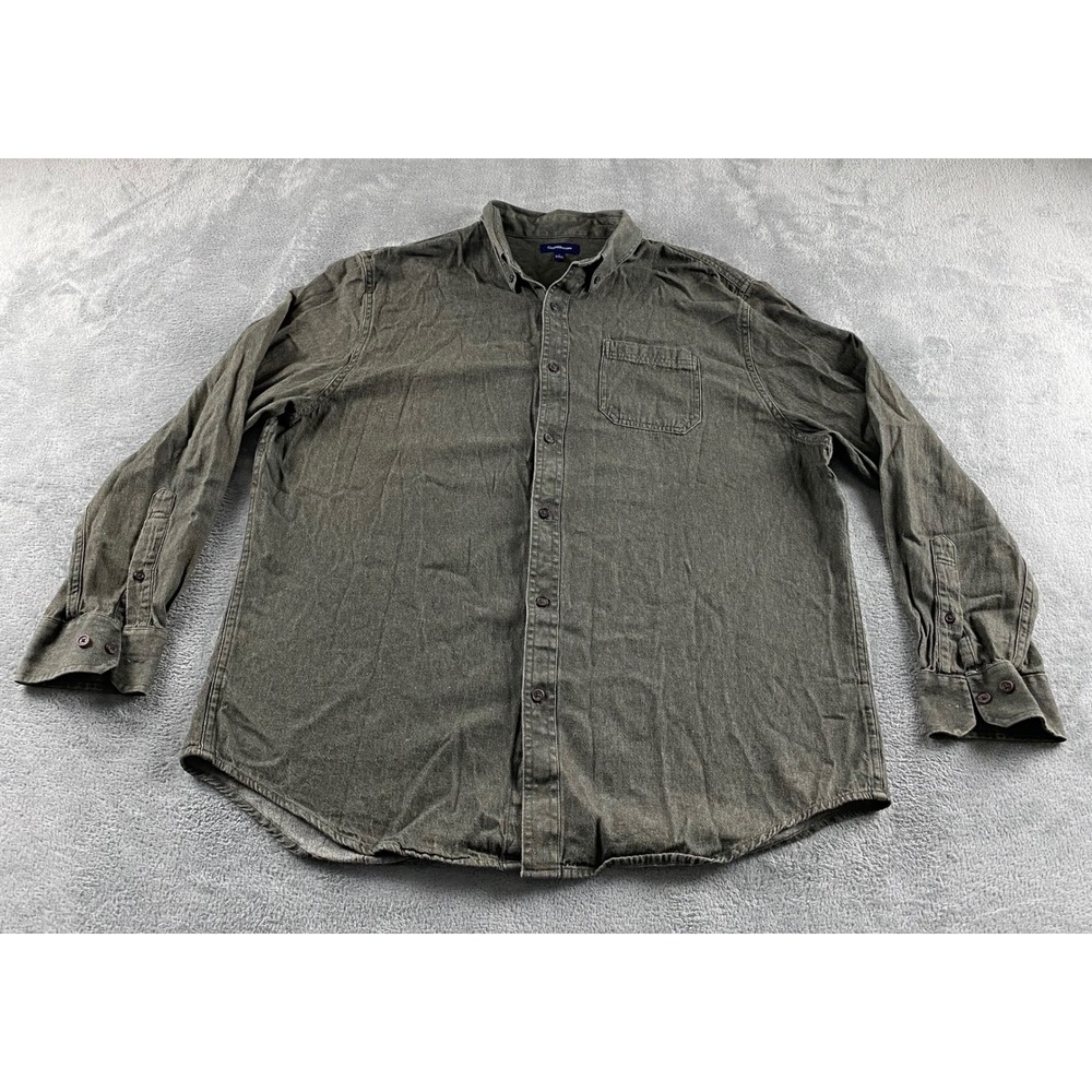 Croft & Barrow Mens Large Olive Green Long Sleeve Button Down Shirt Pocket